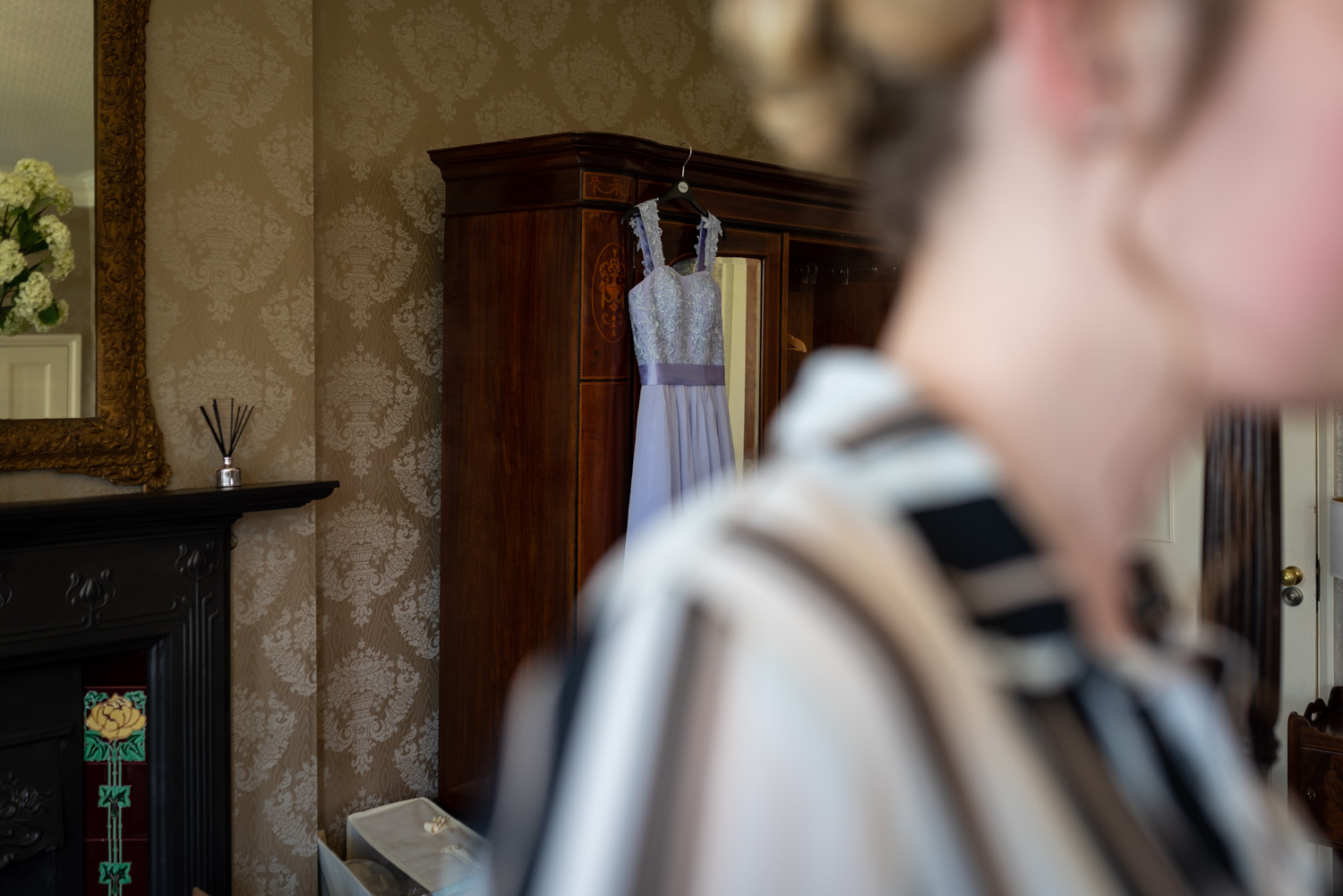 Bridesmaids dress hanging up