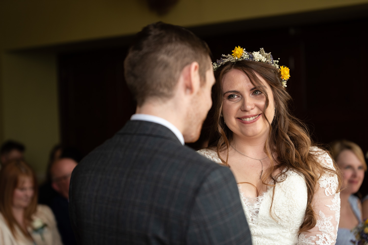 Bride looking at groom