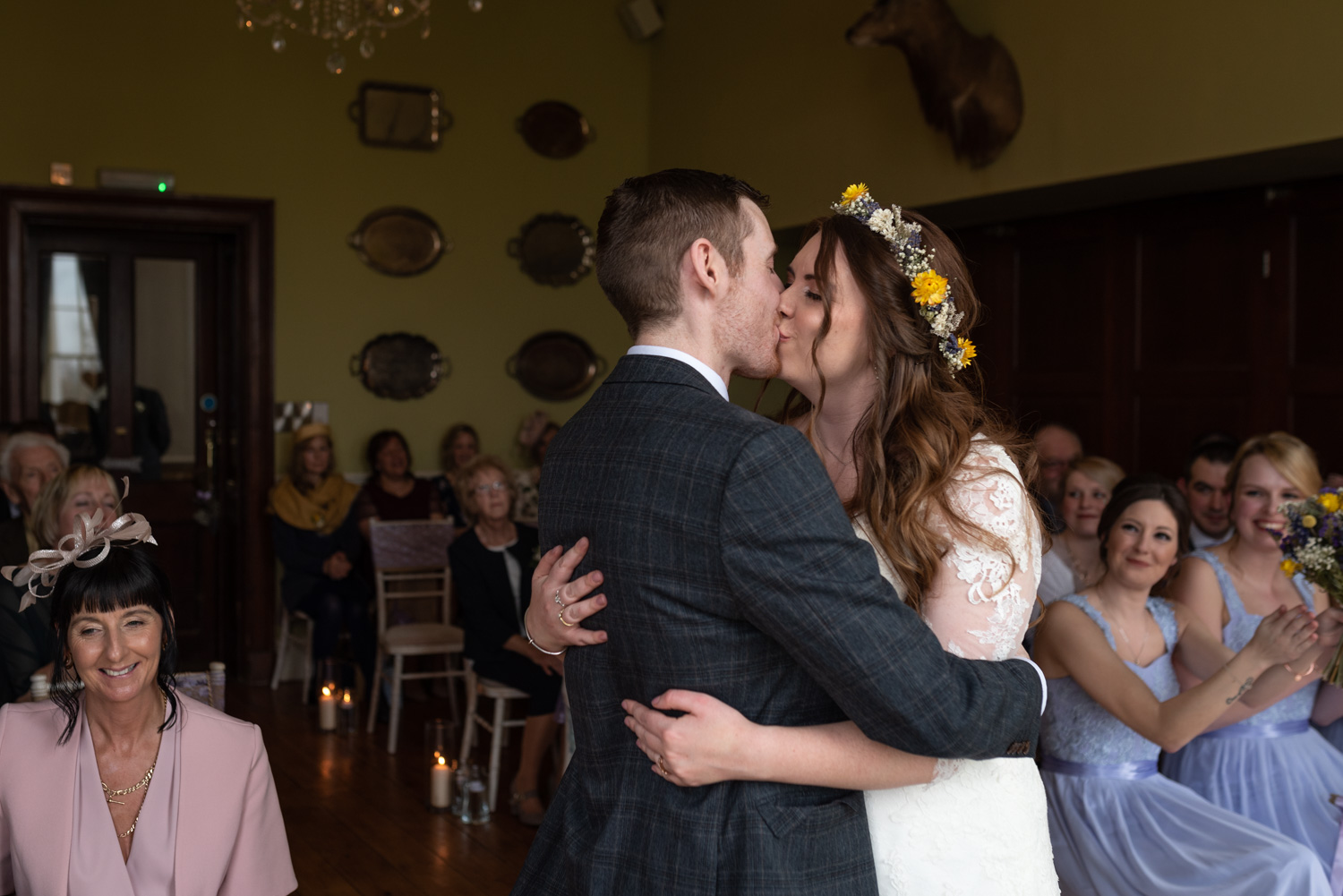 First kiss of bride and groom