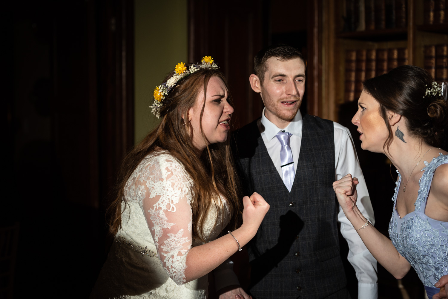 Bride and bridesmaid during wedding party
