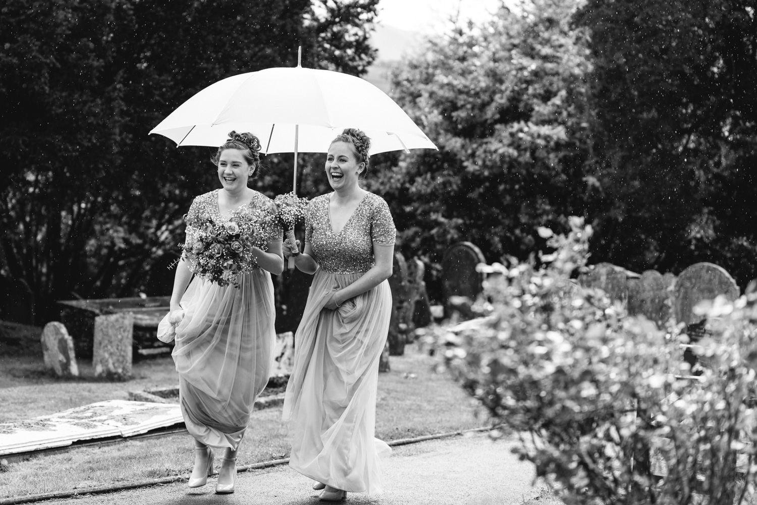 Bridesmaids arriving at church
