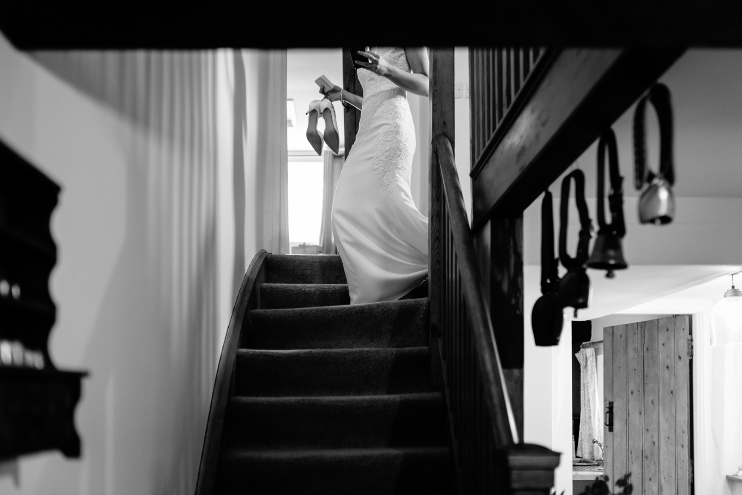 Bride walking down stairs