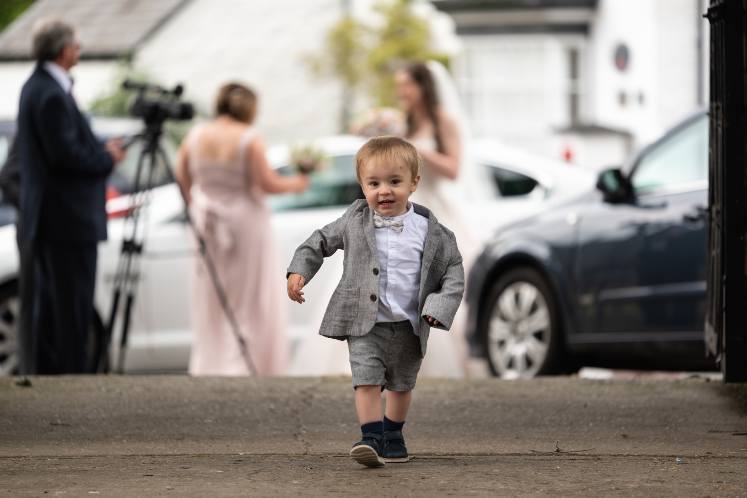 Boy running at church