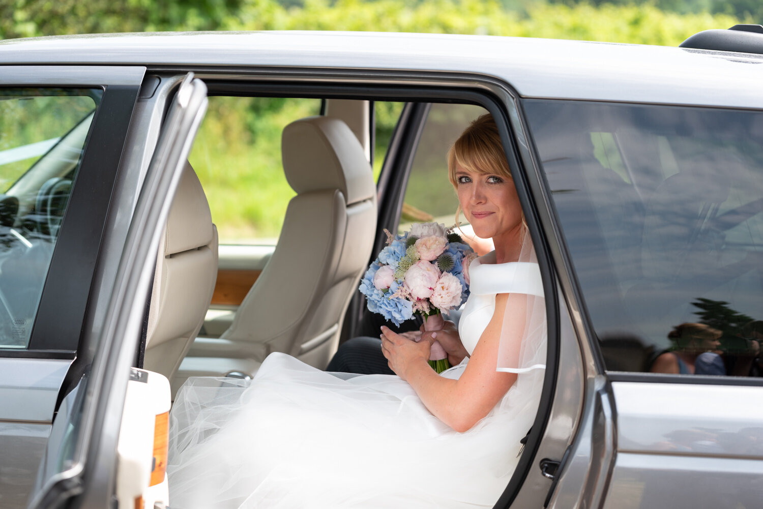 Bride arriving at Glasbury church