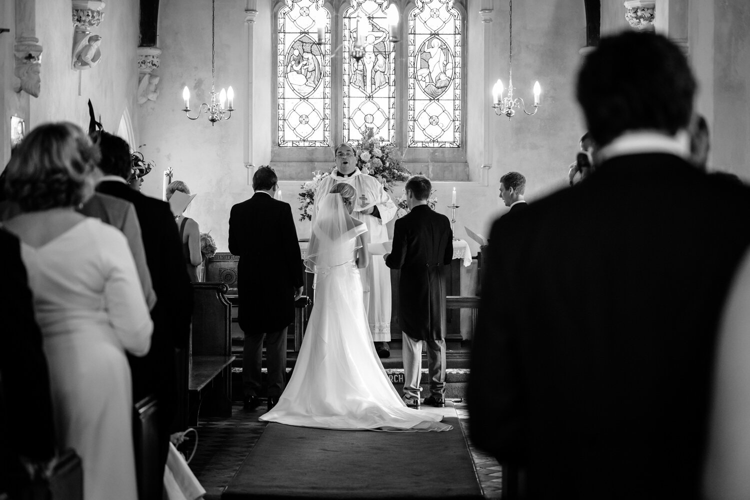 Bride & groom stood at altar in Glasbury church