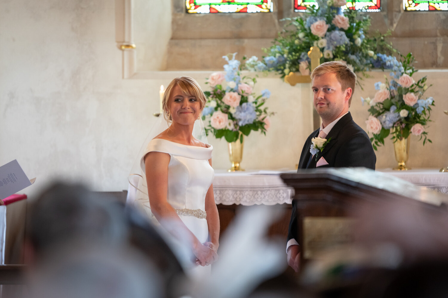 Bride and groom in Glasbury church