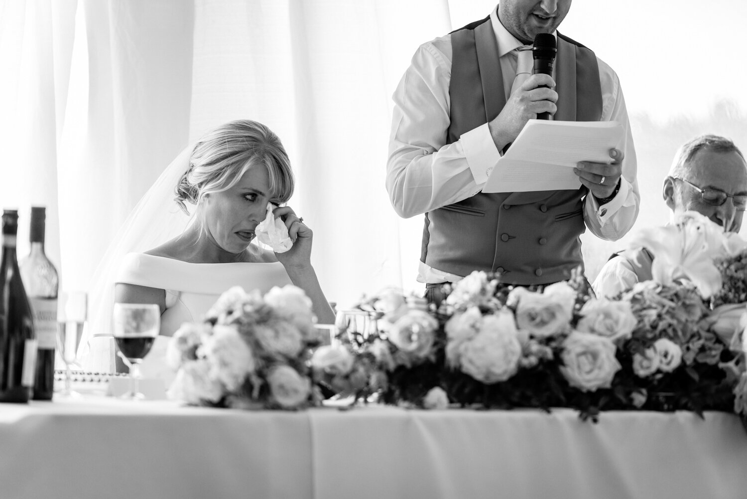 Bride with tears during grooms speech