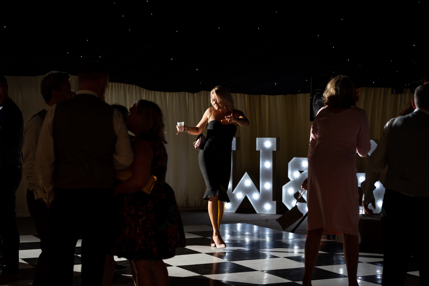 Wedding guest dancing at Breconshire wedding