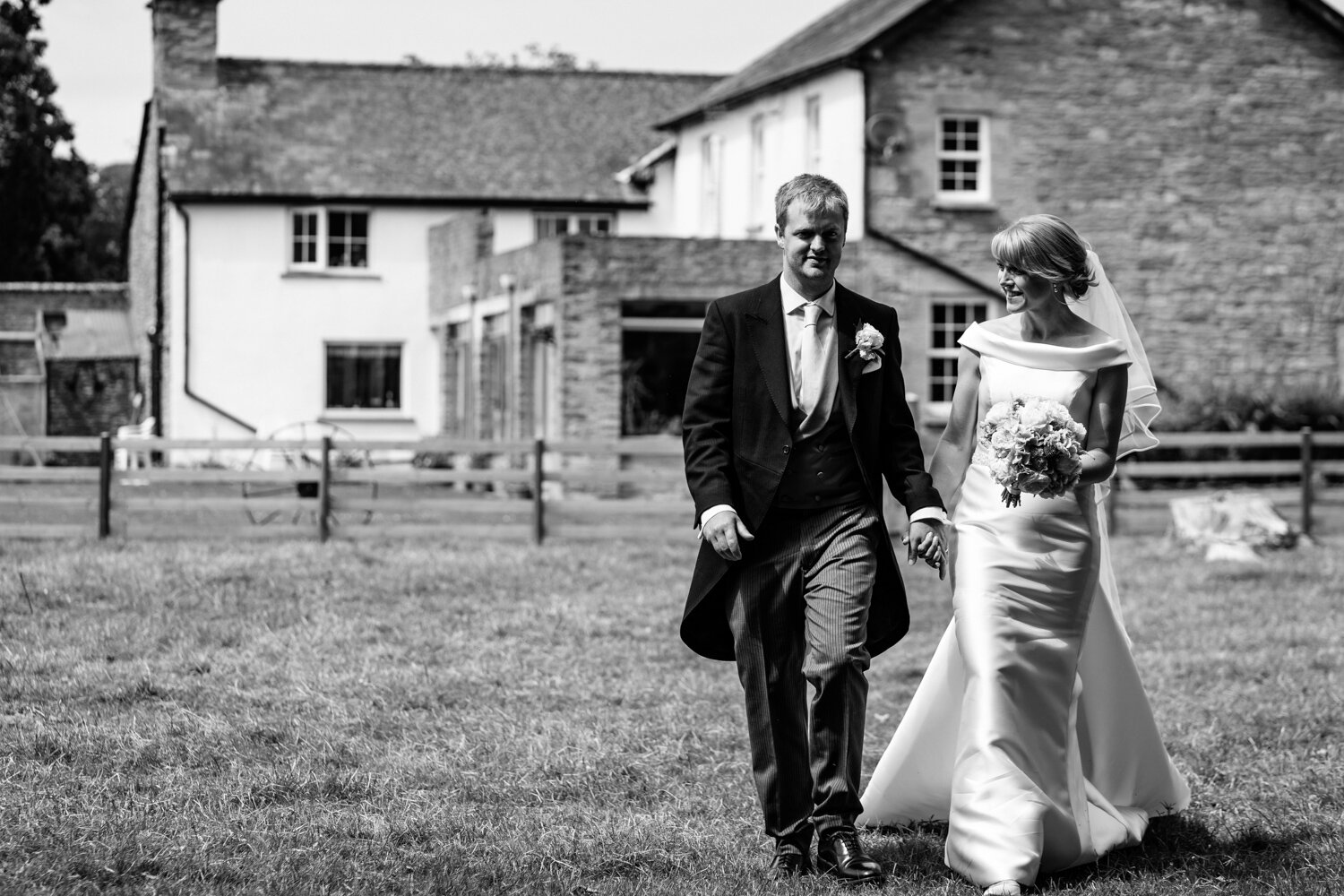 Bride and groom walking