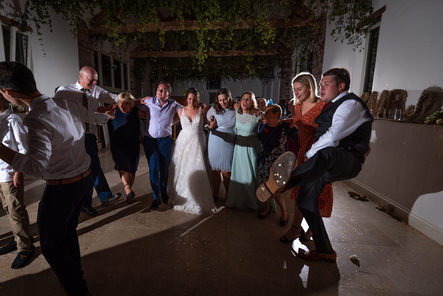 Group shot of dancing at Tall John's House wedding