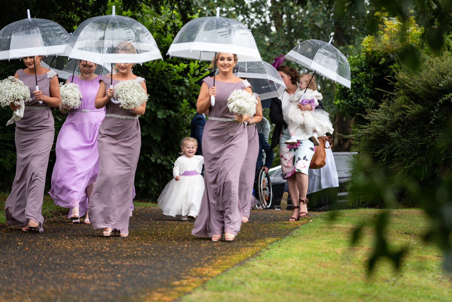 Bridesmaids walking to church