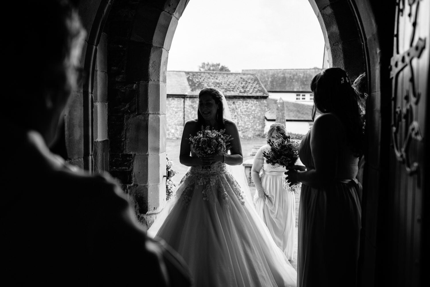 Bride in entrance to church
