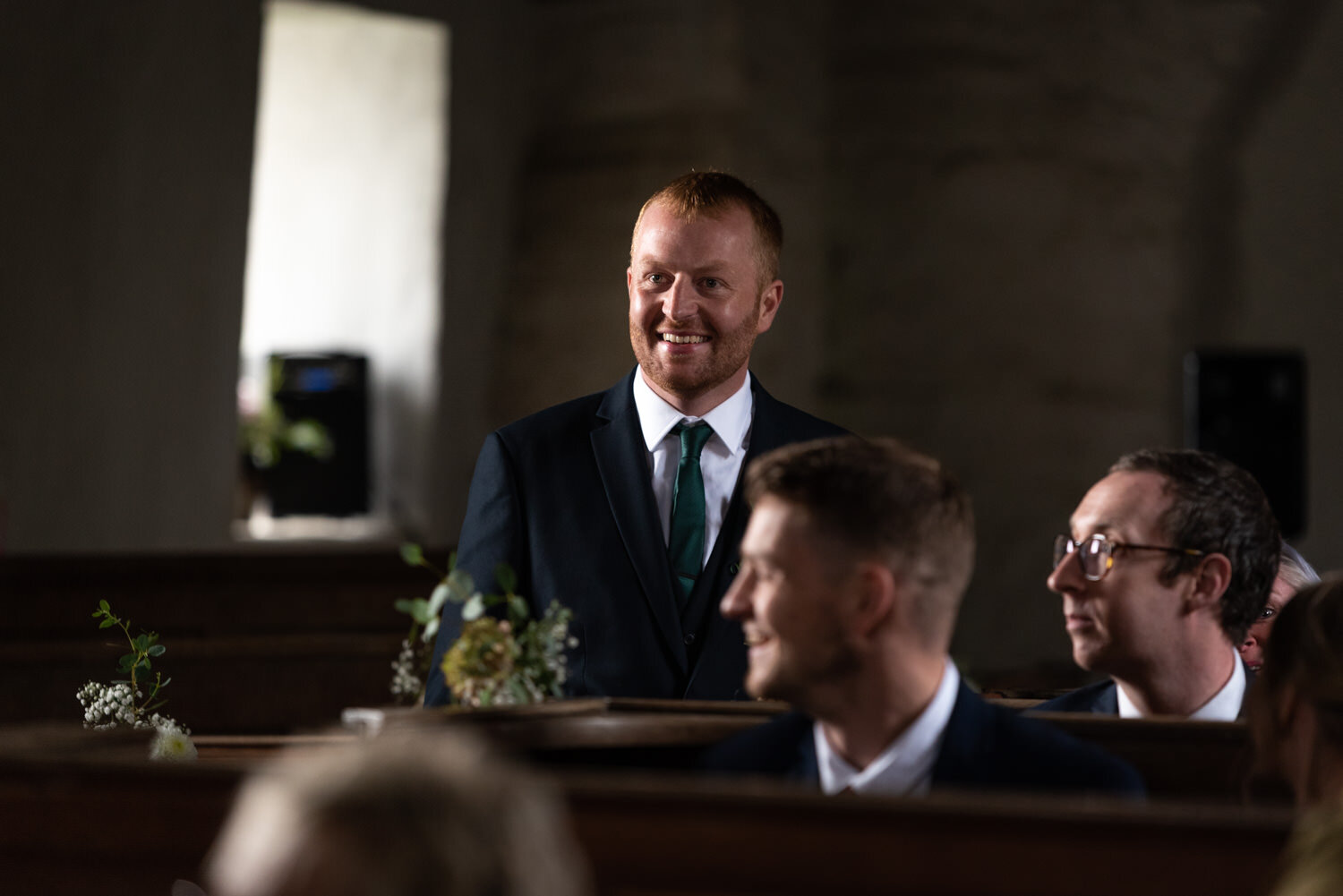 Groom waiting for bride at church