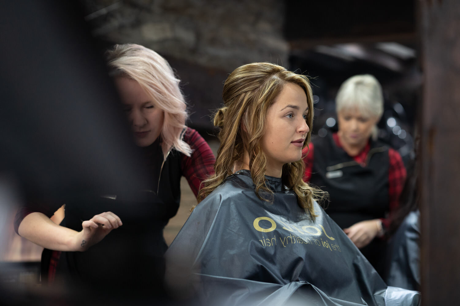 Bridemaids hair being done for Rhayader Wedding