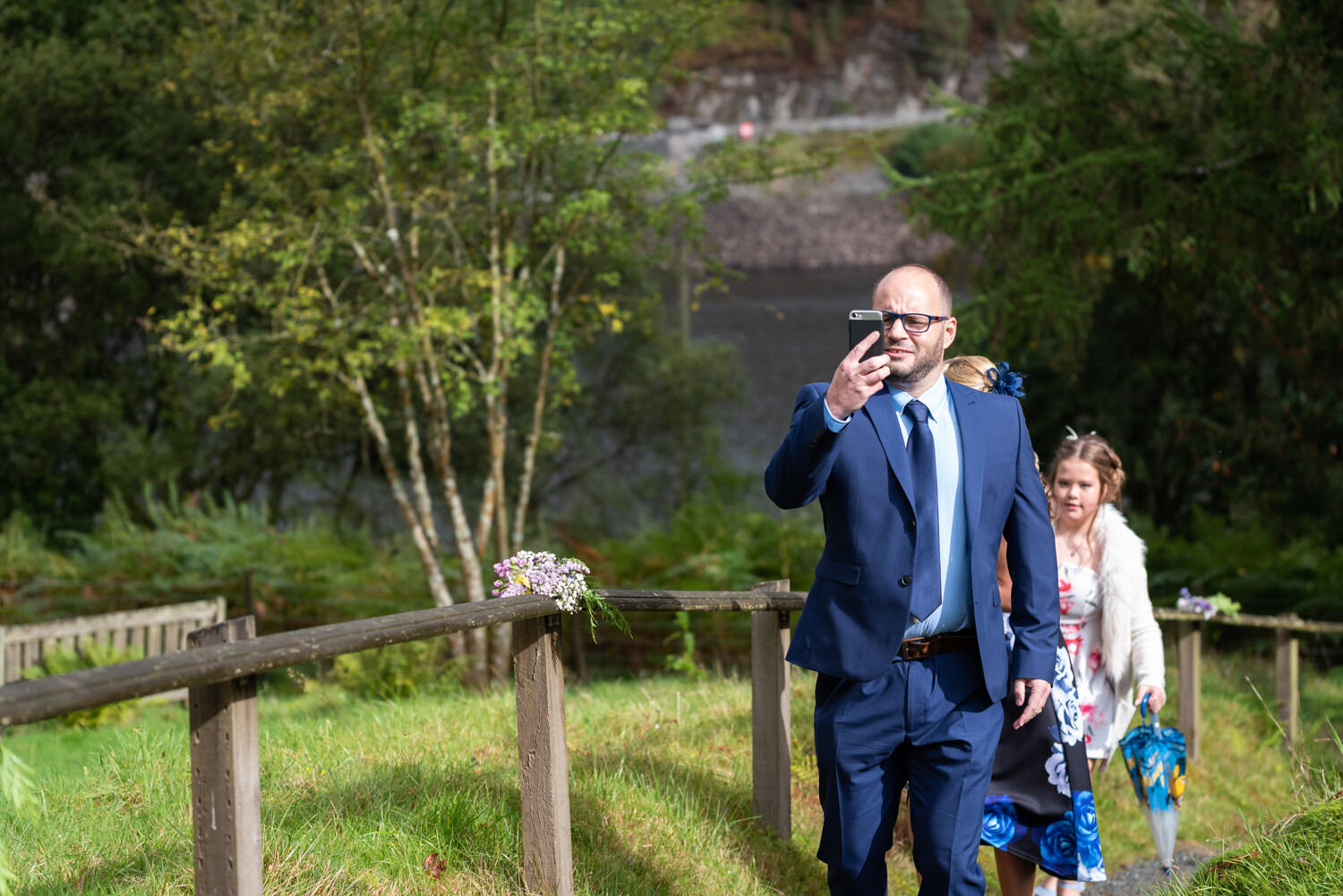 Guests arriving for Elan Valley wedding