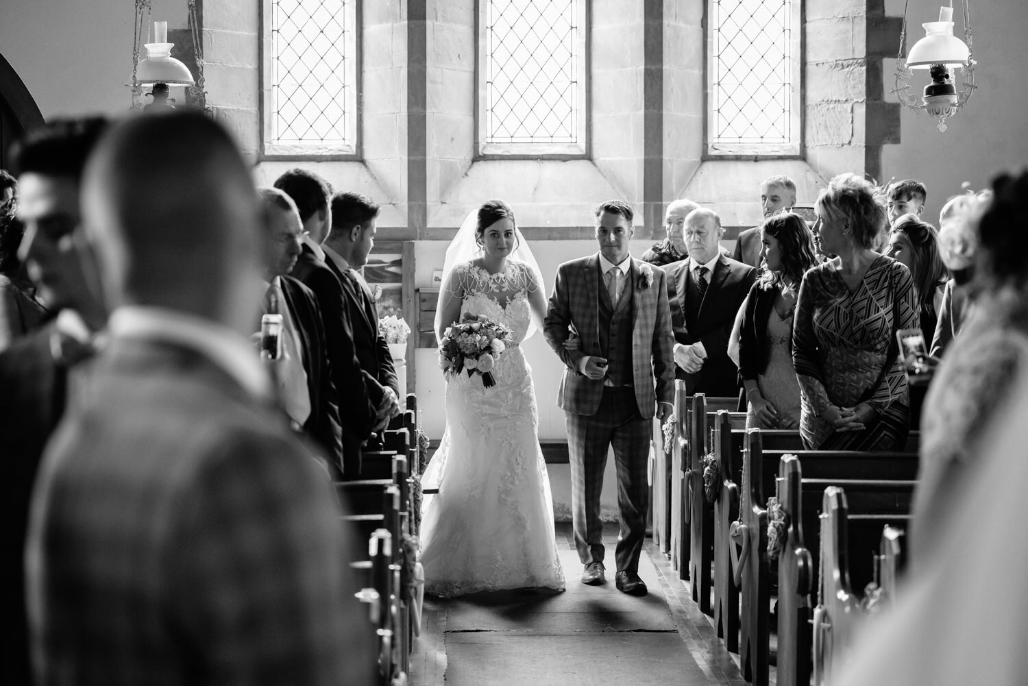 Bride walking down the aisle for Elan Valley wedding