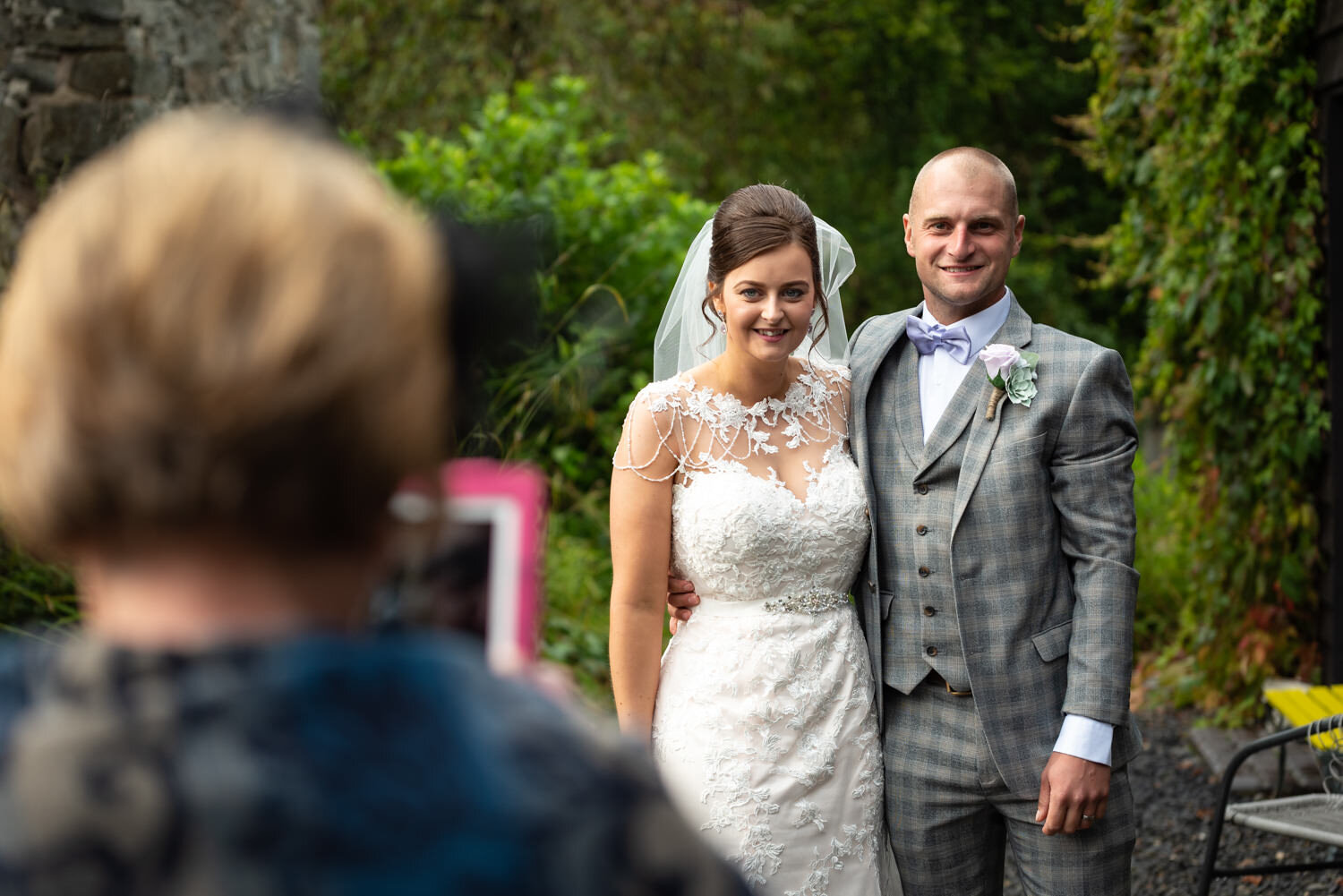 Bride and groom during Powys wedding