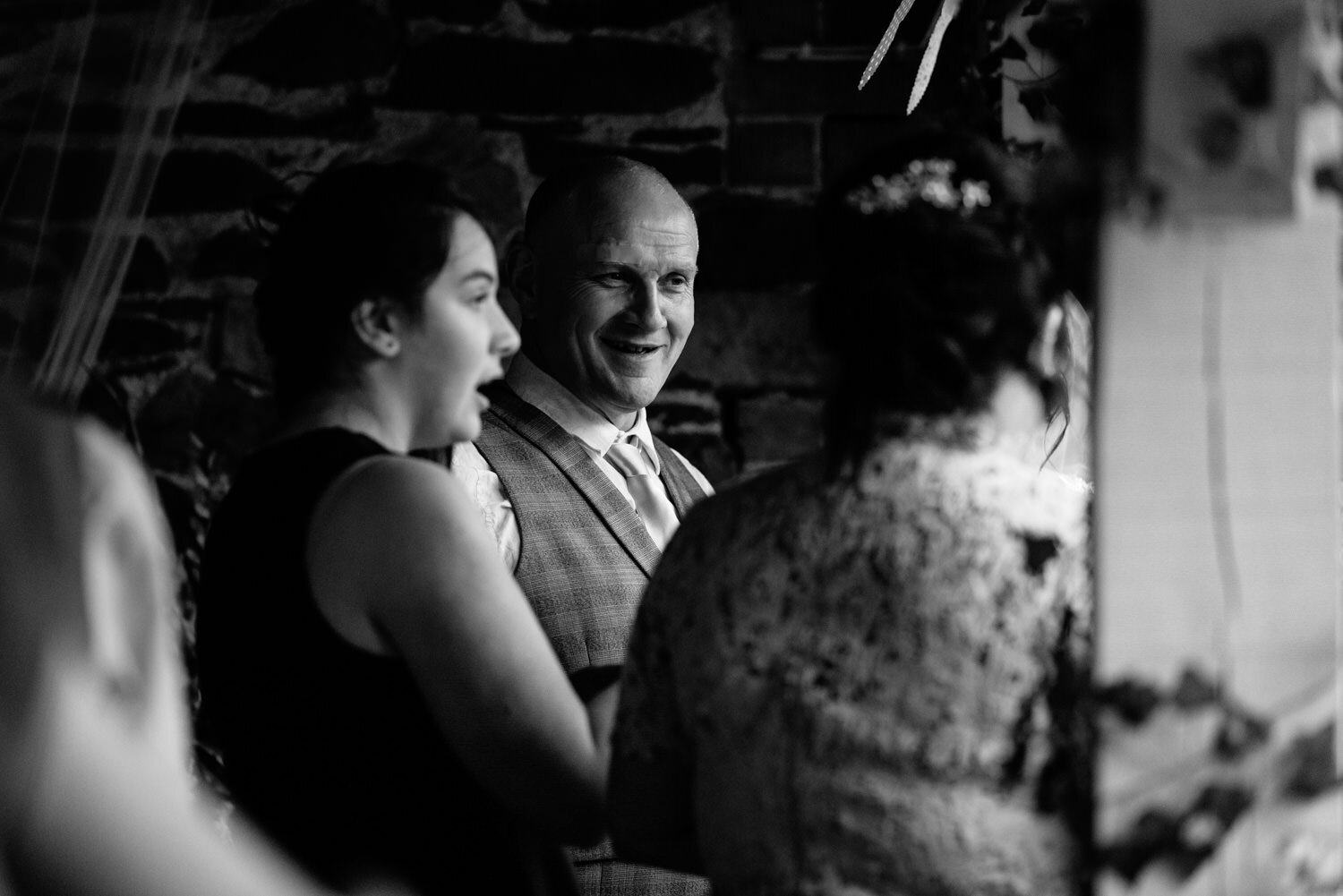 Groom father at wedding reception during Glyngynwydd Wedding Barn wedding