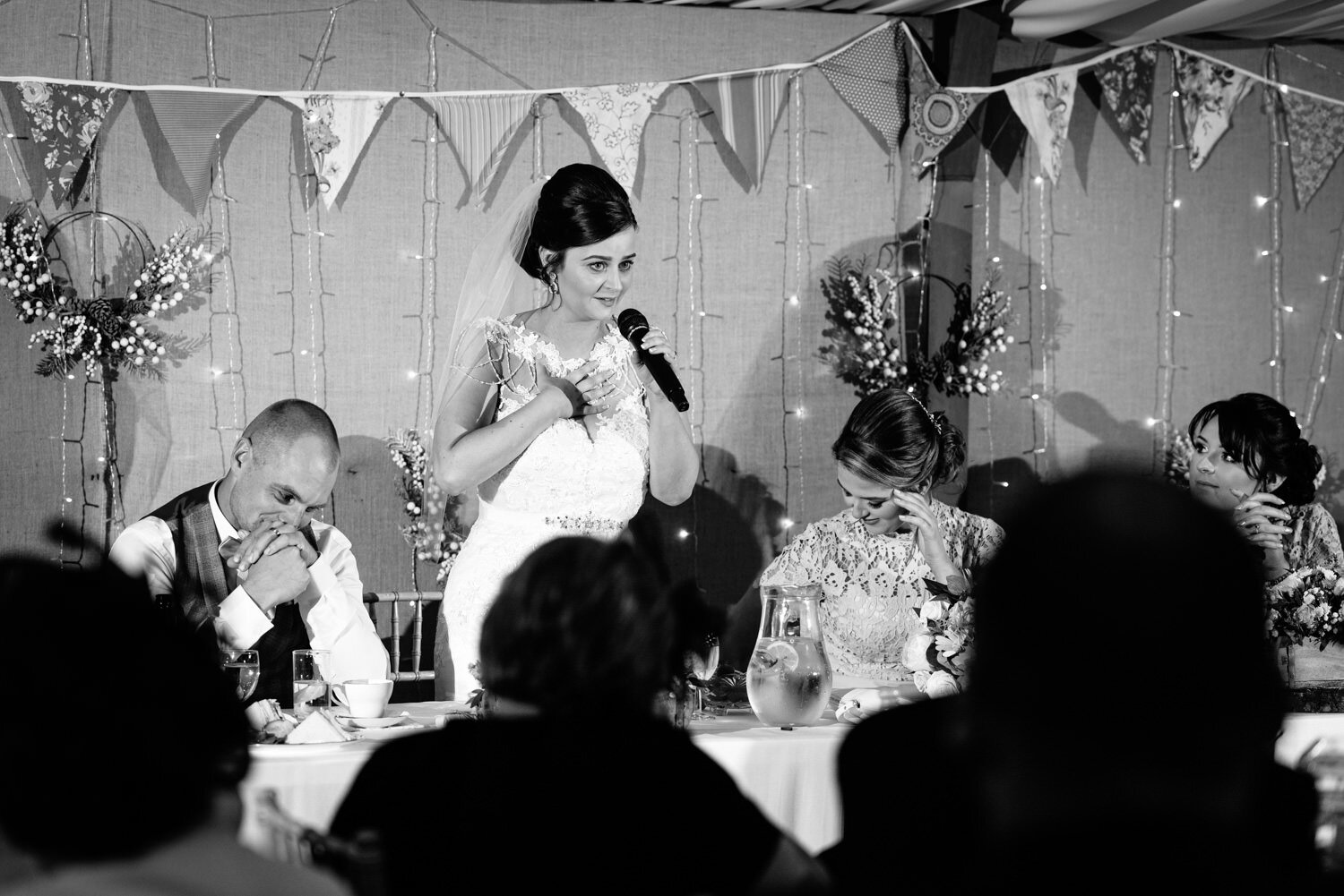 Bride giving speech at Glyngynwydd Wedding Barn