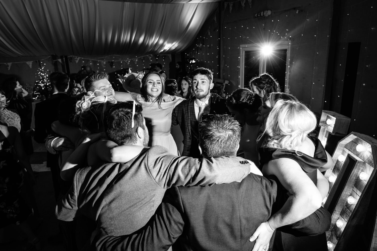 Party at Glyngynwydd Wedding Barn wedding party