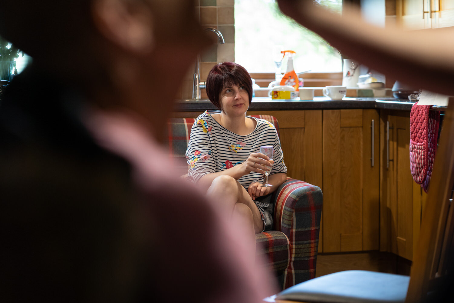 Happy bride on morning of mid wales wedding