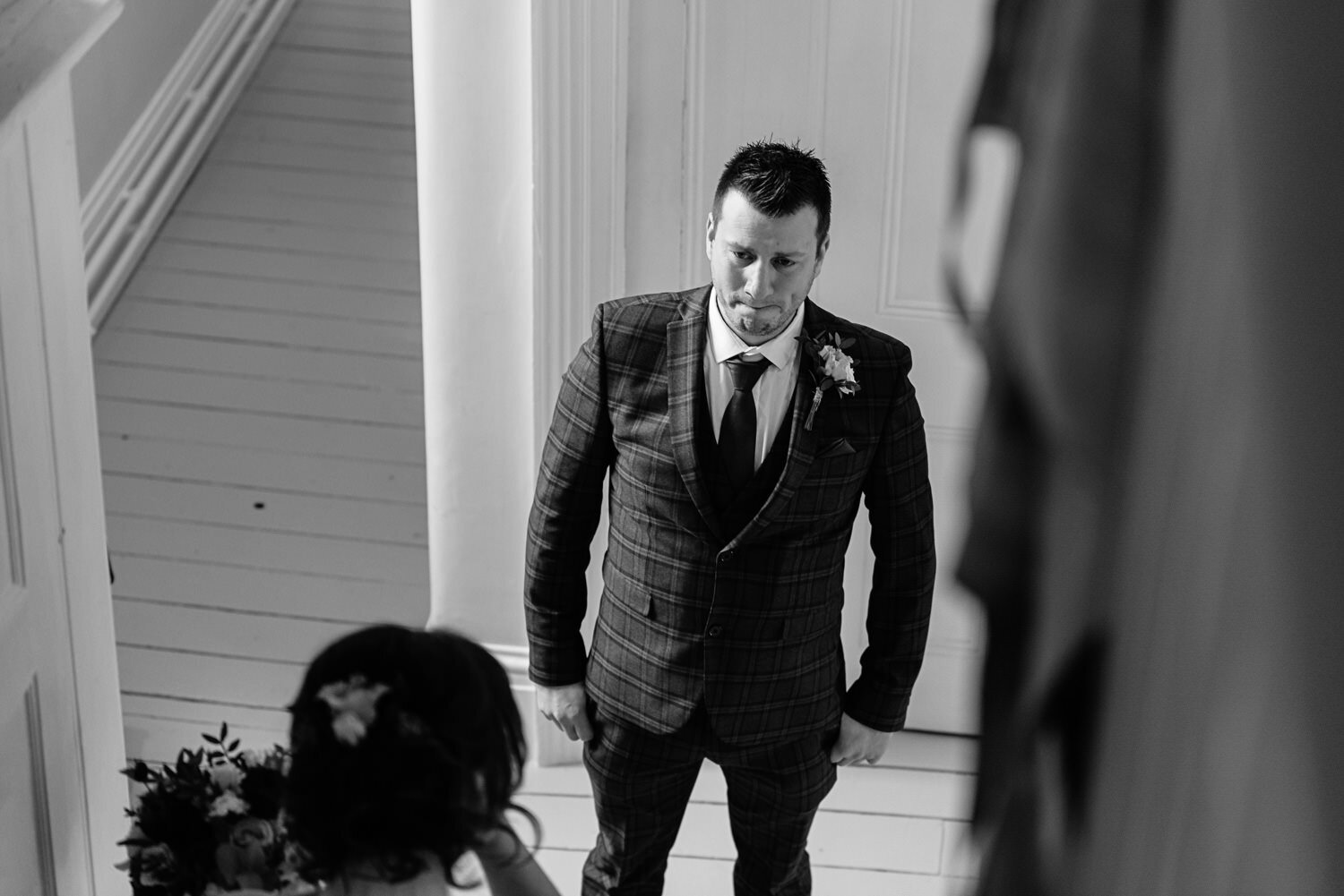 An emotional Groom at Lyde Court wedding