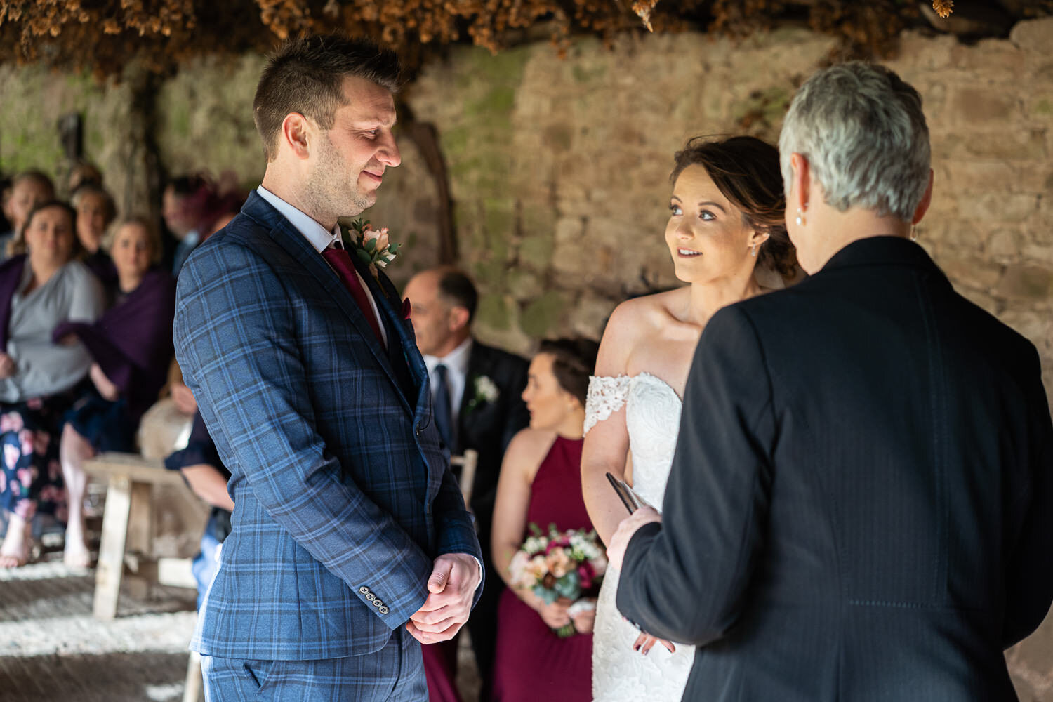 Bride &amp; groom during Lyde Court wedding ceremony