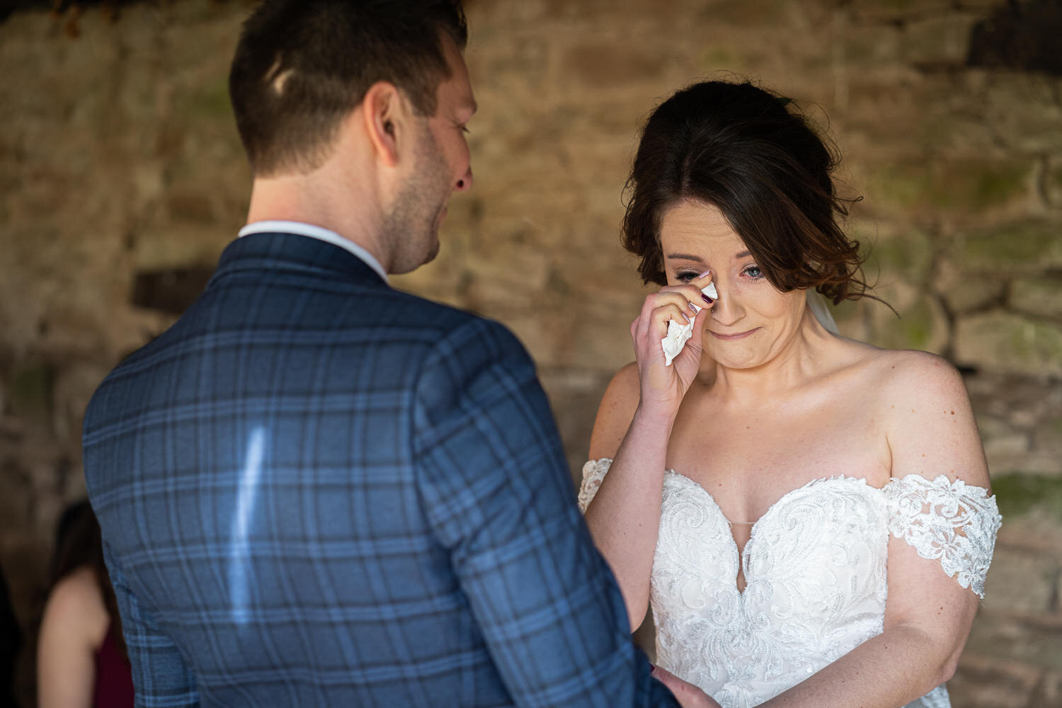 Crying bride at Lyde Court ceremony