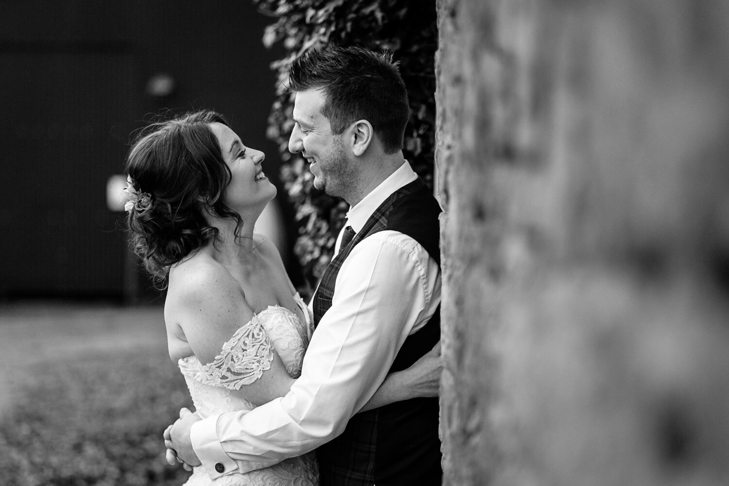 Happy bride &amp; groom at Lyde Court winter wedding