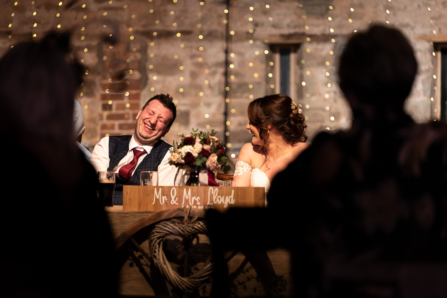 Wedding speeches laughter at Lyde Court