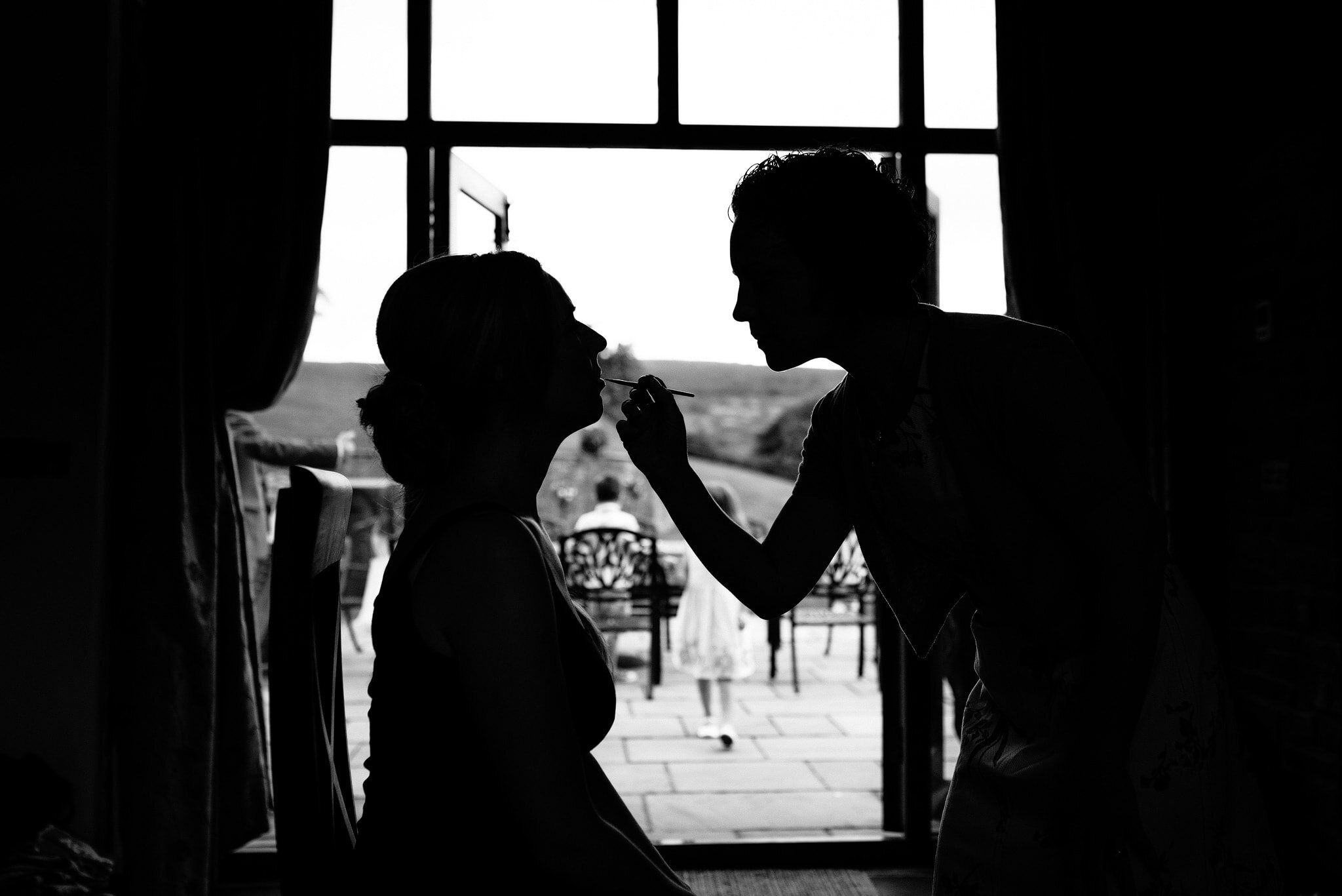 Silhouette during bridal prep