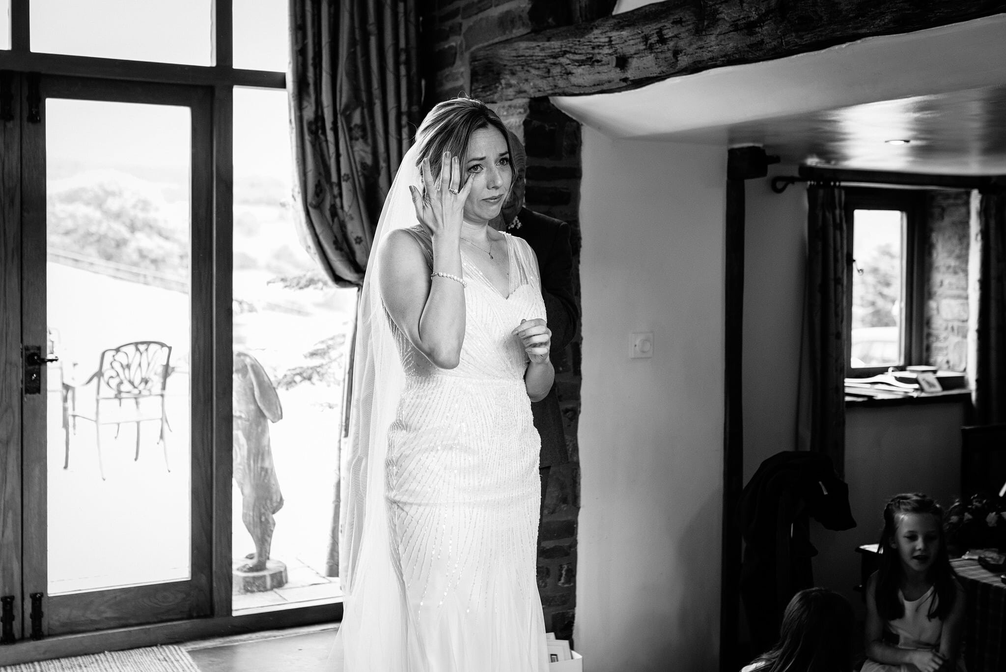 Bride crying at south wales wedding venue