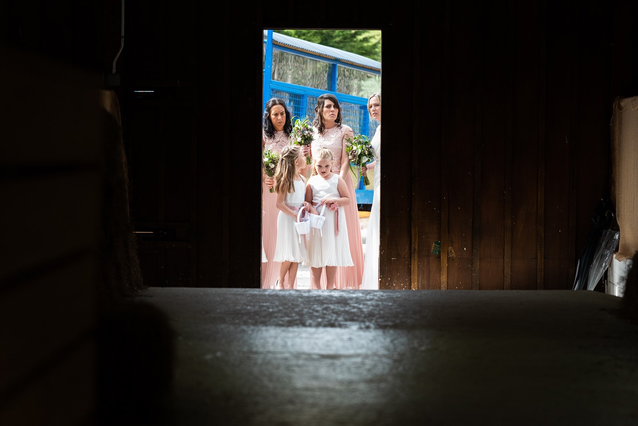 Bride waiting for Sugar Loaf Barn wedding ceremony