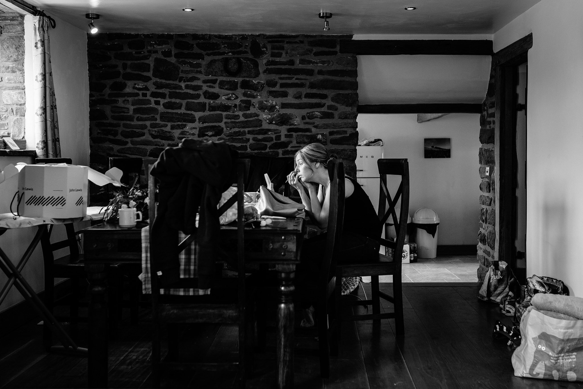 Bride getting ready at Sugar Loaf Barn