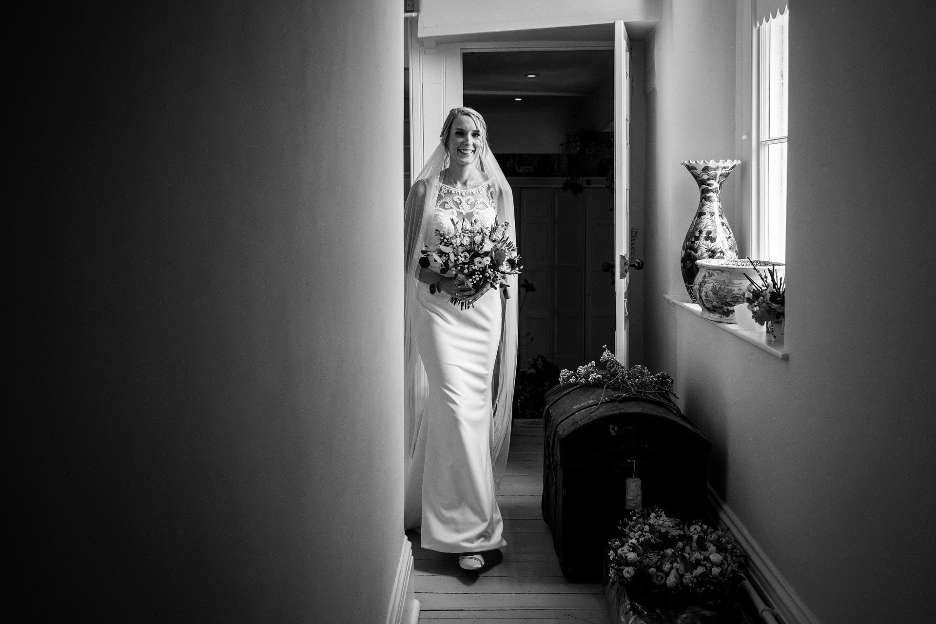 Bride entrance for first look at Lyde Court