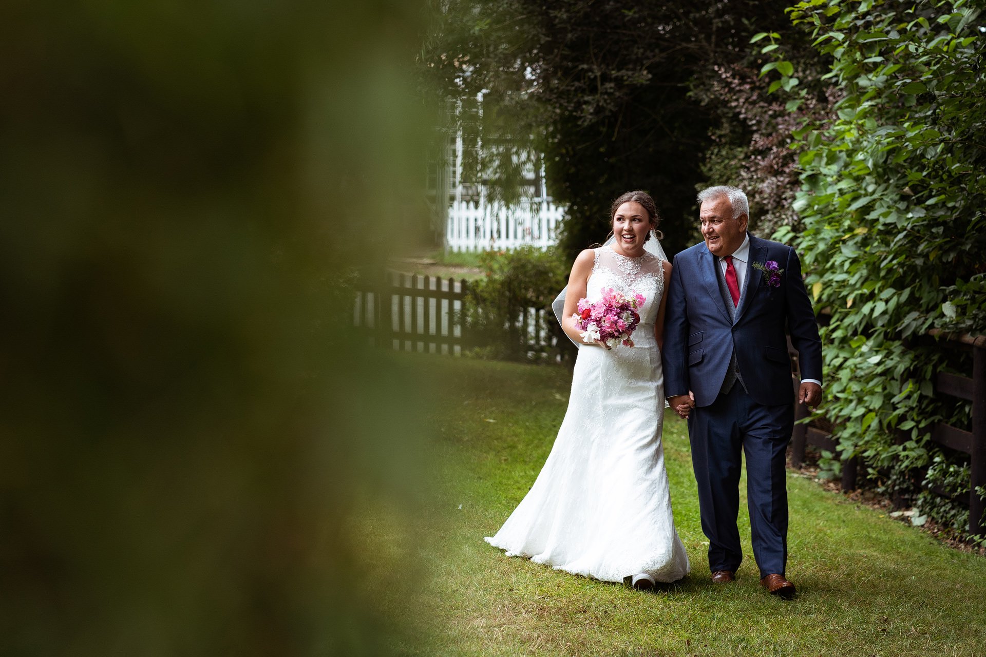 Bride and dad entrance at Highgate Barn wedding