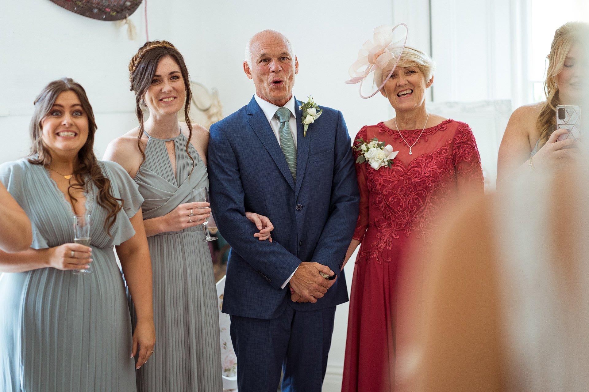 Father of bride seeing daughter for first time at Lyde Court
