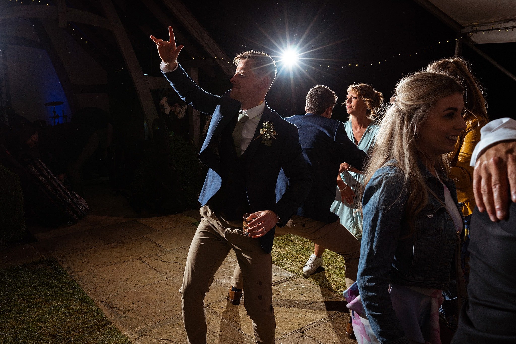 Dancing at Kingscote Barn wedding party