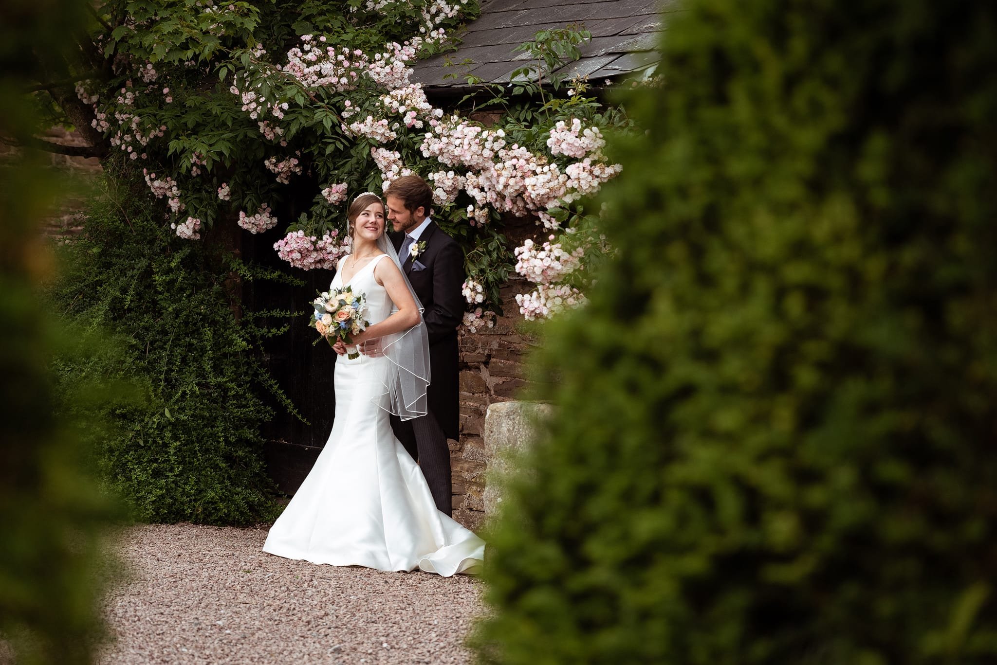 Bride &amp; groom at Dewsall Court