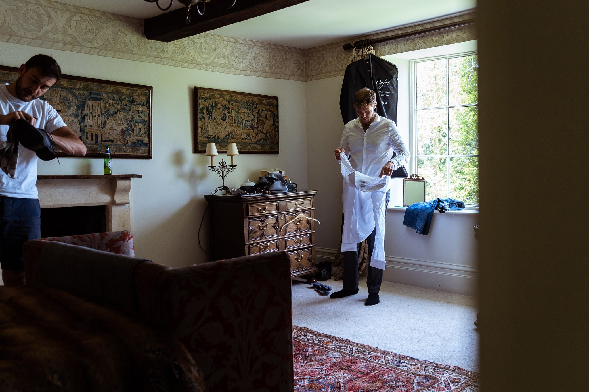 Groom prep at Dewsall Court