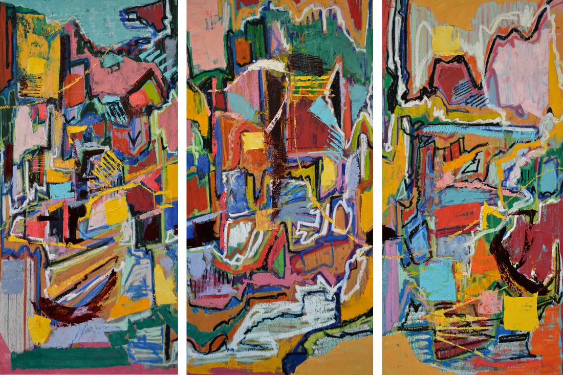 Ribbon Falls Three panels; 48 x 72 inches. Oil on Wood, 2014
