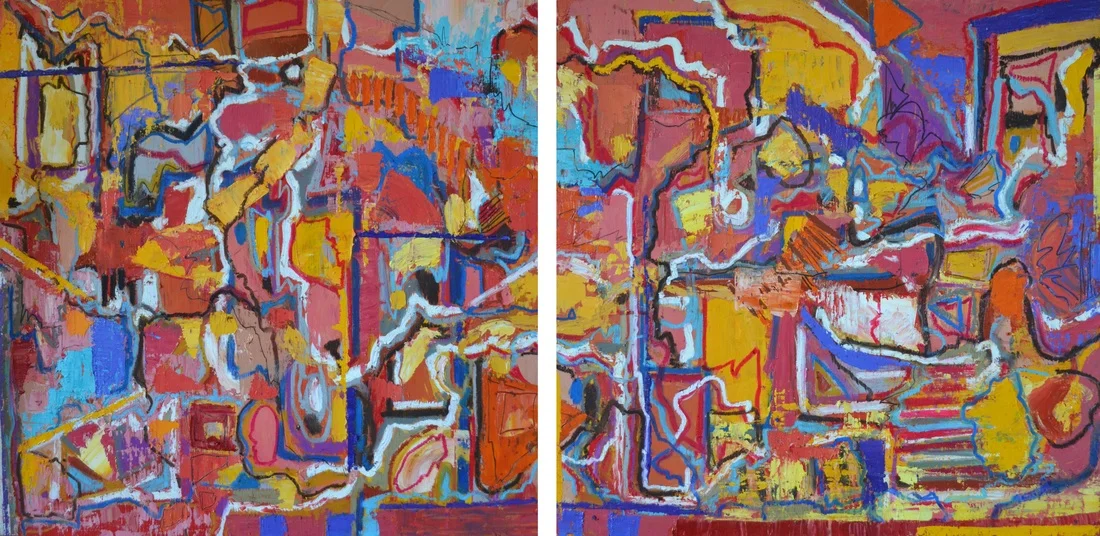 Canyons, Makeshift Two panels; each 24 x 24 inches (total: 24 x 48 inches). Oil on Wood, 2016 (SOLD)