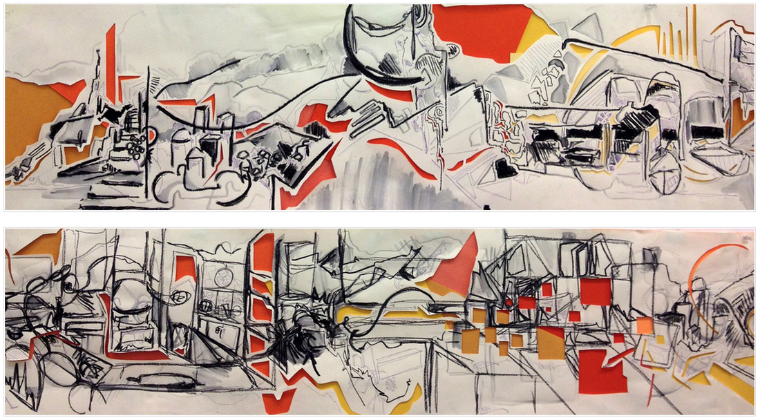 Cascade Scroll, 144 x 36 inches. Pen, Water-Soluble Wax, Paper, 2012.