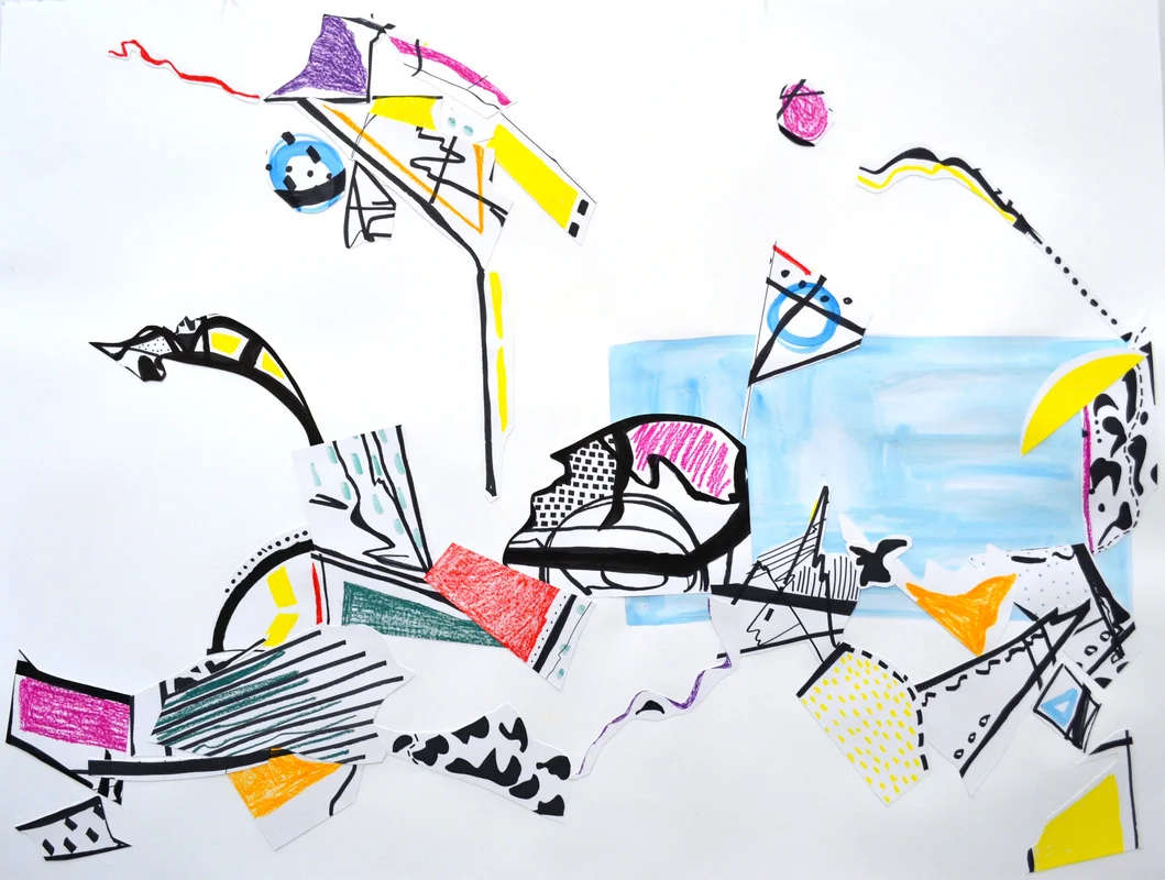 Lounge, 50 x 38 inches. Pen, Watercolor, Water-Soluble Wax Crayon, Paper, 2015. (AVAILABLE)