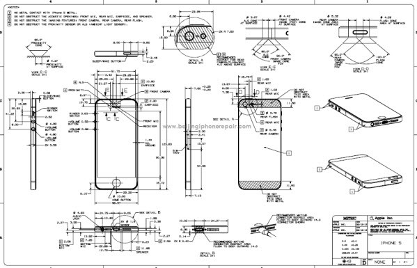 iPhone 5 schematics. Note the intricacy of the spacing between buttons.