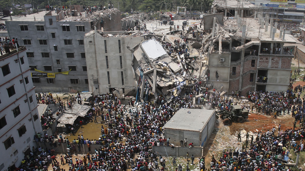 The 2013 Dhaka factory collapse. 96 garment workers were killed when the factory, which supplied fast-fashion chain Primark, fell under its own weight (photo: Channel 4 )