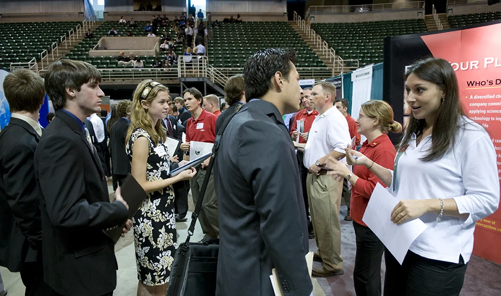 I feel safe using photos from MSU's career fairs because I assume they're good sports. And if they're not, my couch is safely locked inside.