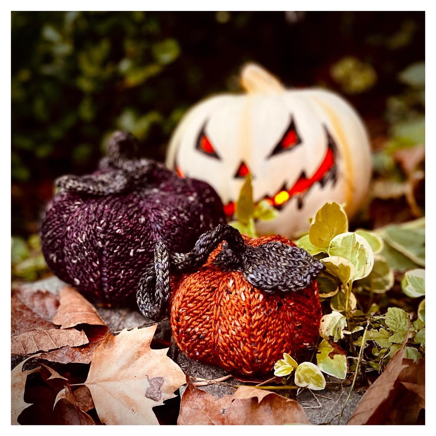 I definitely am excited for this #halloween 🎃 Our house is decorated inside &amp; out &amp; I had to knit a couple more of these pumpkins. It&rsquo;s quite magical how quickly they knit up! Pattern by the talented wizard @nimbleneedlez on @hi.ravelr