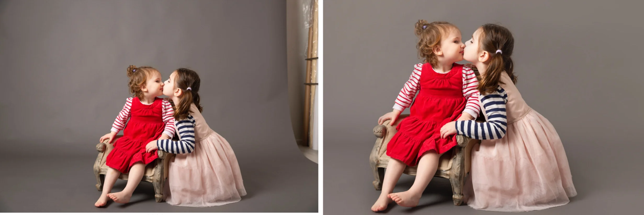 Left: before general editing and cleaning up background creases and marks. Right: after editing.