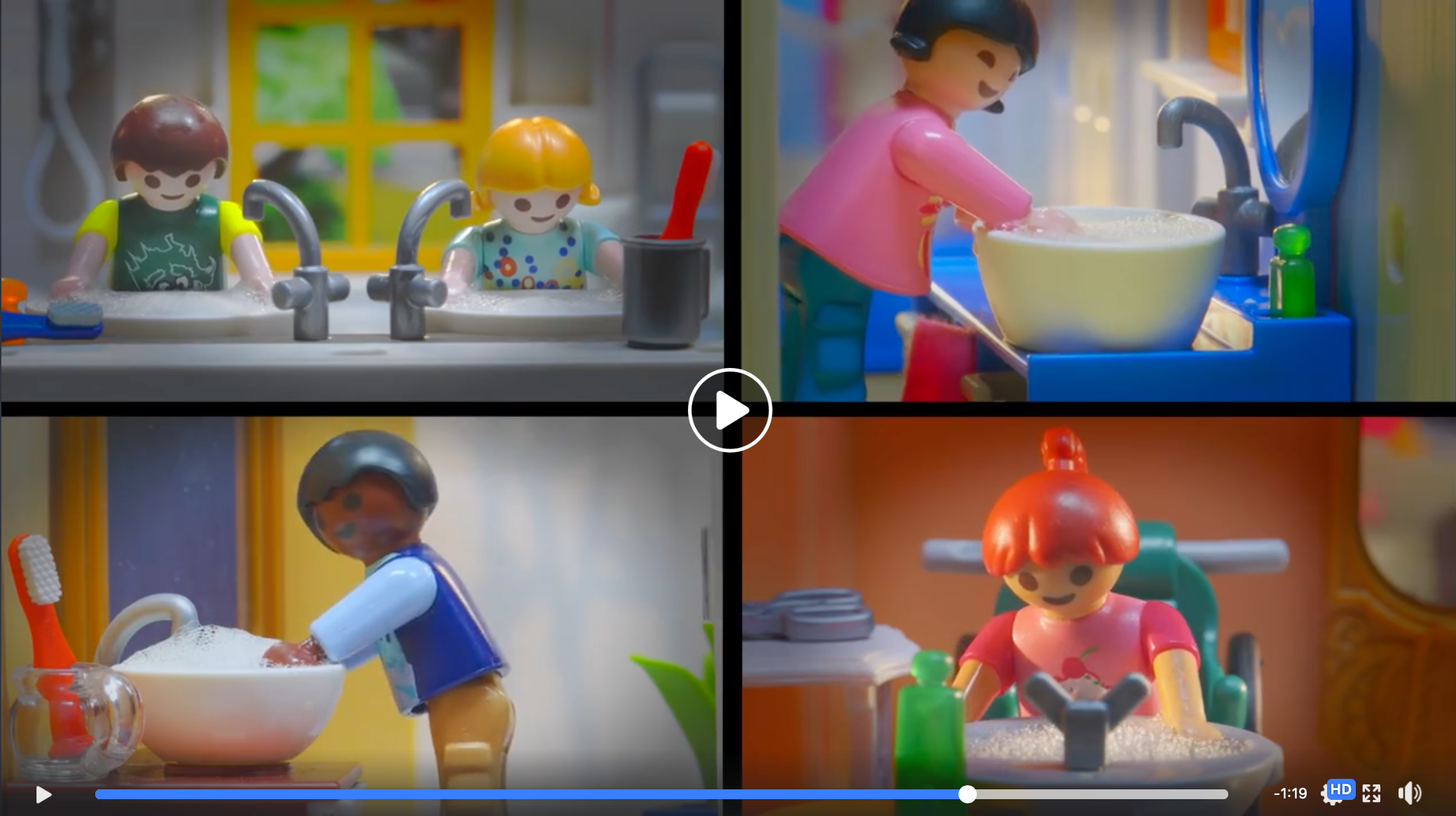 Screen grab of Smyth's Playmobil video explaining social distancing and Coronavirus science to kids